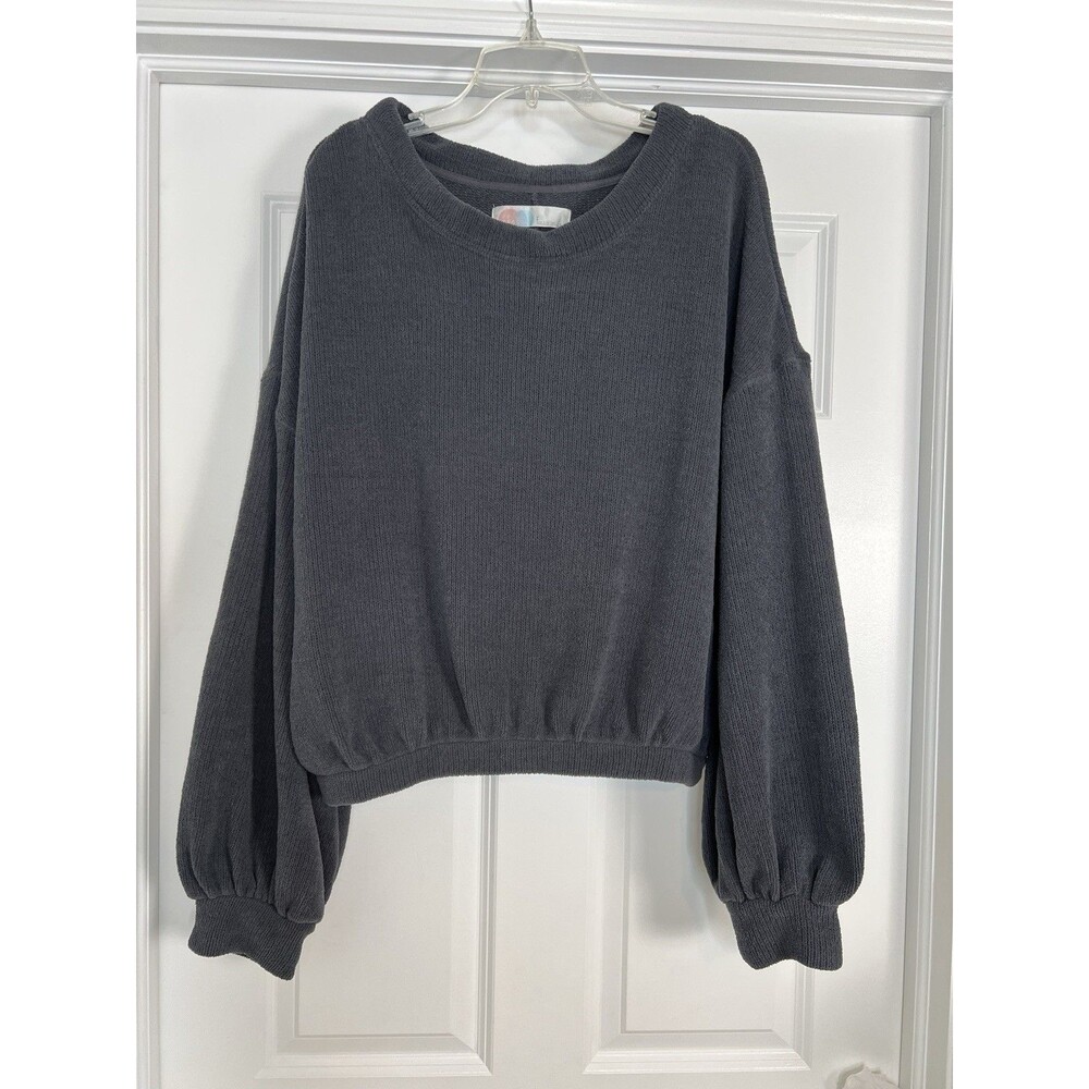 Free People Beach Sweater Size Large Top Gray Balloon Sleeve Oversized Boho EUC